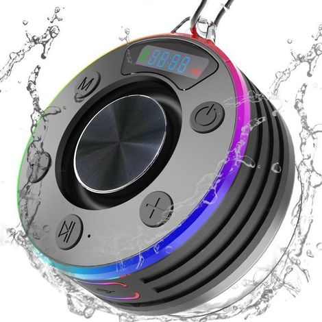Enceinte Bluetooth Douche, Enceinte Bluetooth Portable 5.3 sans Fil , Ventouse Puissante, Lumière LED, Surround à 360 degrés, Appel (1/5)