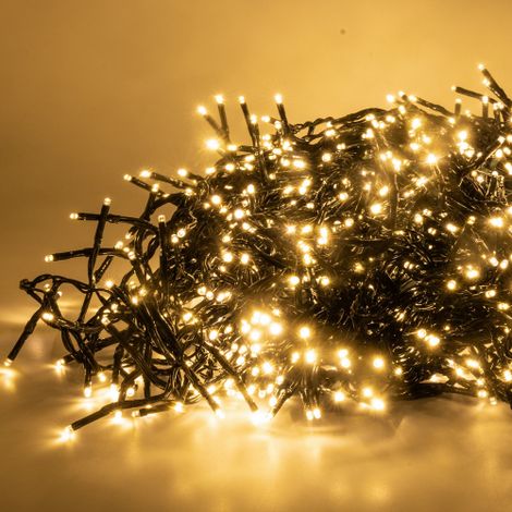 LUCCIKA Home cluster stringa 13,5 mt catena da 1512 luci a led di Natale   3 mm Bianco Caldo 31V con 4 effetti di luce+ luce fissa memoria e telecomando cavo verde IP44 per uso esterno interno Nero/Ce