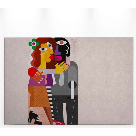 Tableau géométrique original années 60 | Tableau multicolore fond gris pour salon | Tableau sur toile style rétro pour bureau 0,9 x 0,6 m (1/5)