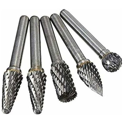 FENOPLASTICAFrese diamantate, 5 pezzi, testa con gambo da 6 mm, set di frese rotanti a doppio taglio in carburo di tungsteno per smerigliatrice per incisione su legno, set di punte per intaglio (1/5)