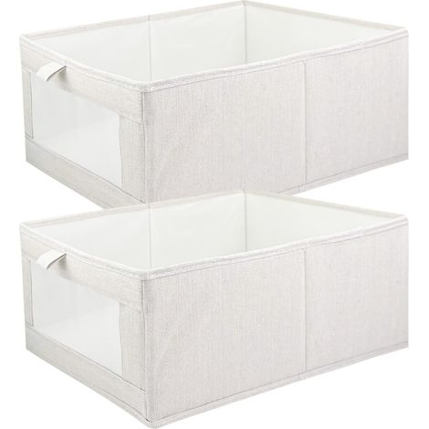 2 Pièces Boite de angement, angement Tioi avec fenête tanspaente, Caisses de angement, angement Amoie Vetement, Oganisateu Vetement pou Lessive, Jouets, Lives(Blanc Cassé)