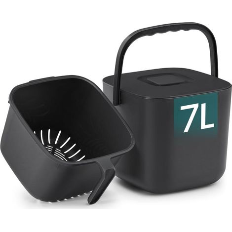 Poubelle compost cuisine 24 x 20 x 19,5 cm avec couvercle anti-odeur design moderne en plastique noir (1/2)