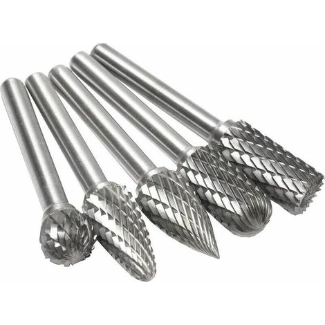 5 PCS 6mm Queue 10mm Tête Tungstène Carbure Double Coupe Rotary Burr Set Pour Travail du Bois Gravure Die Grinder Carving Burr Bit Set (1/4)