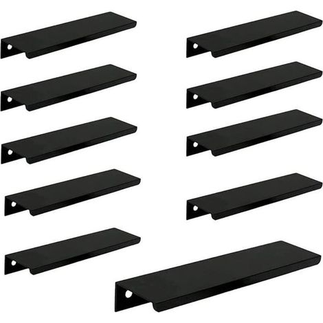 (10 pièces, noir) Poignée de porte longue invisible pour armoire, 150 mm de long, poignée de bord noire sans perforation (1/4)