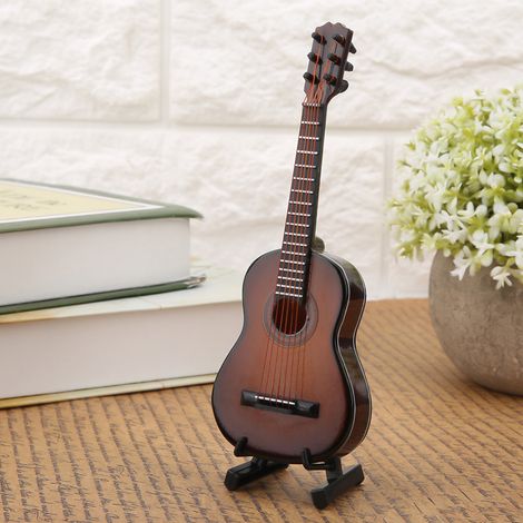 Miniatur-Gitarrenmodell aus Holz, Ausstellungsständer, Mini-Musikornament, Bastelarbeit, Heimdekoration (braun, 14 cm) (1/5)