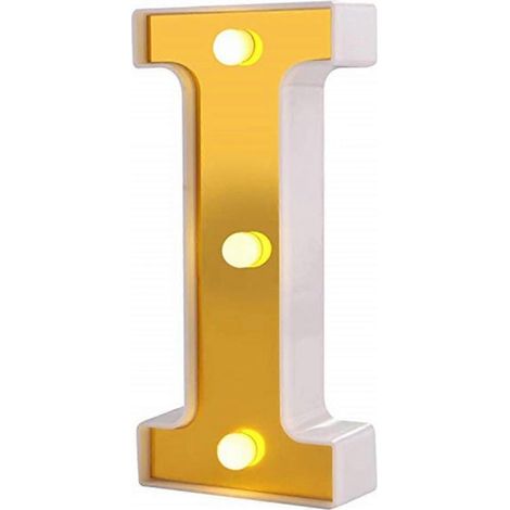 Enseigne lumineuse LED Qinwei, 26 lettres dorées, idéale pour mariage, anniversaire, Noël, décoration de bar à domicile (Gold I) (1/5)