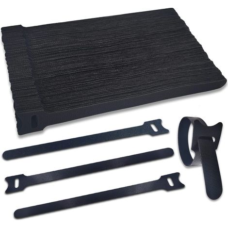 Kabelbinder 100 Stück, Kabelbinder 200 mm x 12 mm, wiederverwendbare Kabelbinder, Kabel-Organizer, zum Befestigen von Kabeln, Kanälen, PC-Kabeln, Elektrokabeln usw. (schwarz) (1/5)