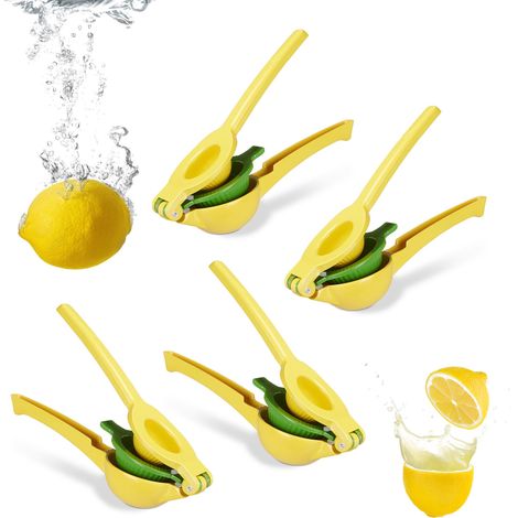 4x Zitruspresse manuell, stabile Fruchtpresse 2in1 für Zitronen und Limetten, Bar, HxBxT: 5,5 x 7,5 x 22 cm, gelb