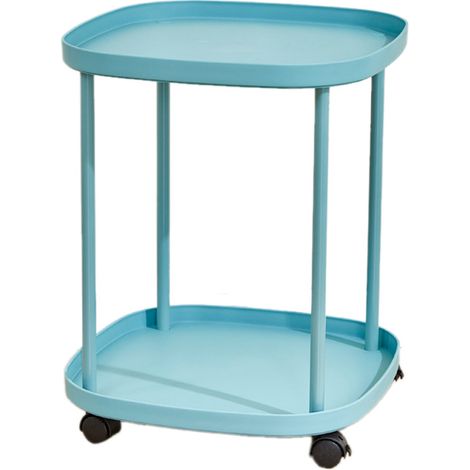 Étagère de chevet luxueuse à deux niveaux, roulante et amovible pour salon ou dortoir, couleur bleu paon - Rangement pratique et élégant (1/5)