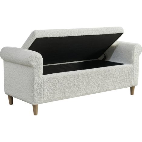 Pouf de rangement avec coffre, tissu texturé et pieds en bois naturel style scandinave (1/5)