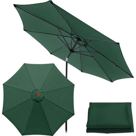 Housse de Rechange pour Parasol de Table de marché, Table et Parasol - 8 Baleines - 3 m - Imperméable - Anti-Ultraviolet - Vert (1/5)