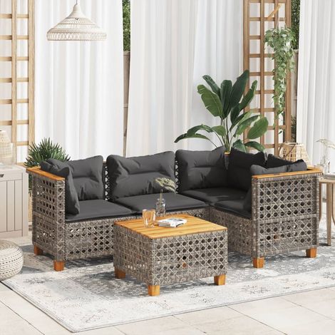 Teenpull – 5-tlg. Garten-Sofagarnitur mit Kissen Grau Poly Rattan (1/5)