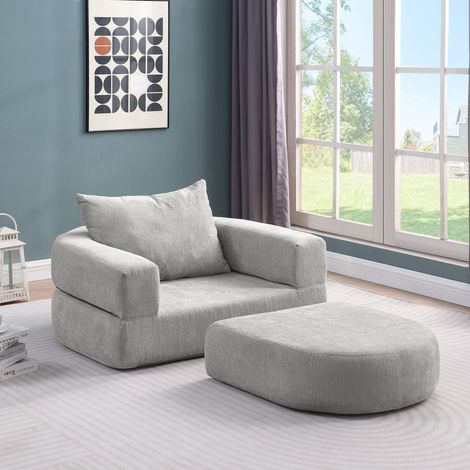 Faltbares Schlafsofa 101x90x41 cm hellgrau, mit Kissen und abnehmbarem Hocker, Stoff, MEUBLIV (1/5)