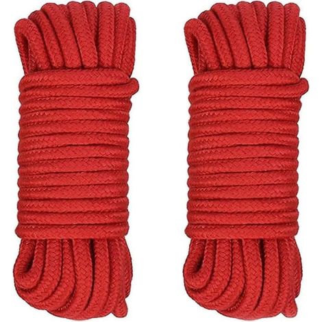 Lot de 2 cordes en coton doux de 10 m, corde tressée épaisse et polyvalente pour le camping, le jardinage et les nœuds (rouge). (1/5)