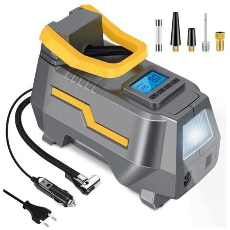 150PSI Compresseur à Air Portatif électrique, Pompe à air numérique, Mini Pompe à vélo DC 12V et AC 220V avec lumière LED et écran LCD pour Voitures, Vélos, Motos, Balles, etc (1/5)