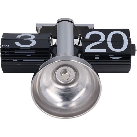 Montre à quartz à retournement automatique, petite horloge rétro à bascule en acier inoxydable avec engrenage interne, mécanisme créatif de bureau, noir sur un pied (sans pile). (1/5)