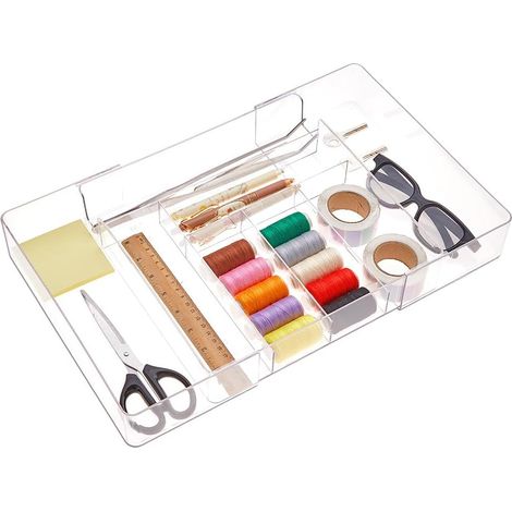 Organiseur de tiroir extensible en acrylique à 8 grilles - 26,7 x 5,6 cm Plateau avec compartiment réglable séparation peu profond pour maquillage (1/5)
