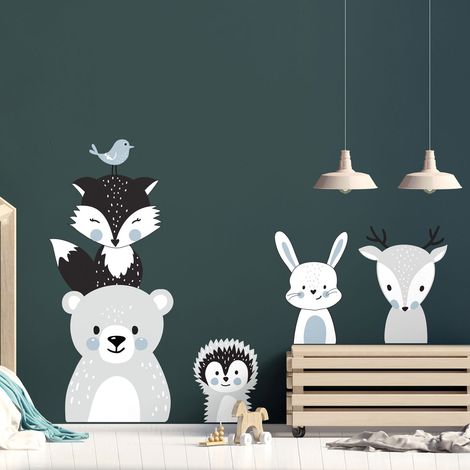 Stickers muraux Sticker Mural Autocollant - CHAMBRE ENFANT ANIMAUX RIGOLOS - Stickers adhésifs - 90x60cm
