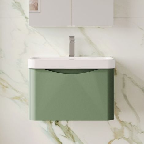 Nuie Lunar Wall Hung 1-Drawer Vanity Unit with 1TH Thin-Edged Basin 600mm Wide - Satin Green (1/5)