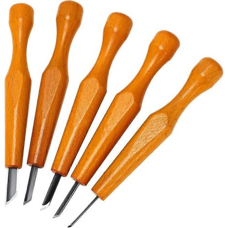 5Pc Linocut Carving Tools Set Various Sizes Wood Carving Knifes Slanted Chisel Tools for Linocut Printmaking Woodcarving (1/5)
