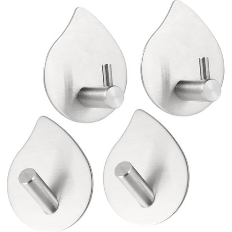 Lot de 4 crochets cuisine en acier inoxydable, fixations adhésives robustes, porte durables et sans (1/5)
