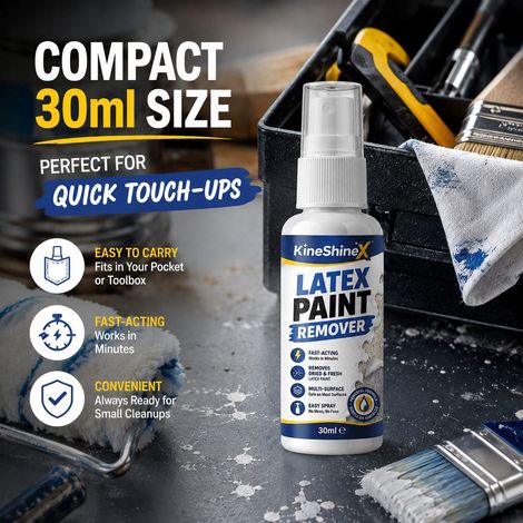 Spray décapant pour peinture latex KineShineX : Agent nettoyant pour résidus de peinture latex, sec ou humide, adapté aux murs et aux sols. (1/4)