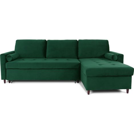 Canapé d'angle convertible réversible Claudio en velours vert