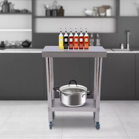 Etabli en acier inoxydable 60X45 cm Etabli de travail Etabli de cuisine Table à hacher Cuisine gastronomique Table de préparation + roulettes (1/5)