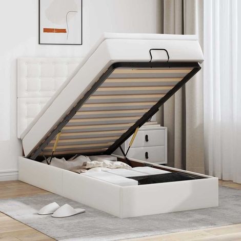 Cadre de lit ottoman avec matelas blanc 80x200 cm similicuir (1/5)