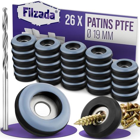 26 - Patin PTFE - Patin Meuble - Fixation Par Vis - Protection Sol Silencieux - Pour Chaise Table Canapé - Noir - 19x19cm (1/5)