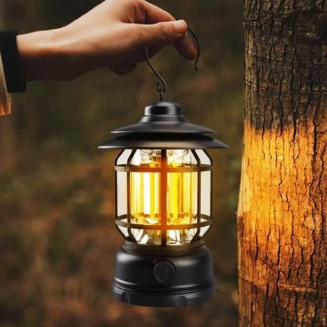 Lanterne Led, Lampe de Camping Vintage pour L'extérieur Lampe de Camping Rechargeable Led USB Type C pour Plein air Randonnée (1/4)