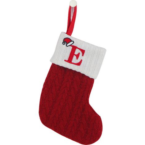 Chaussette décorative de Noël en tricot polyester, lettre E brodée, sachet cadeau à suspendre, décoration sapin - Rouge (1/5)