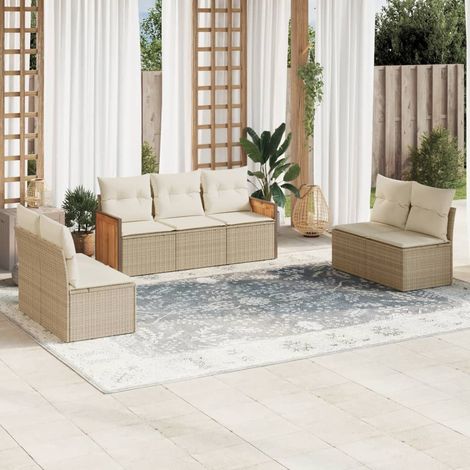Set sofás de jardín 7 piezas y cojines ratán sintético beige vidaXL (1/5)