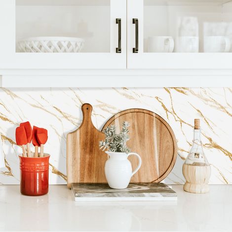 Crédence adhésive marbre or blanc 100 x 40 cm – Imperméable – Facile à entretenir – Pour cuisine et salle de bains (1/4)