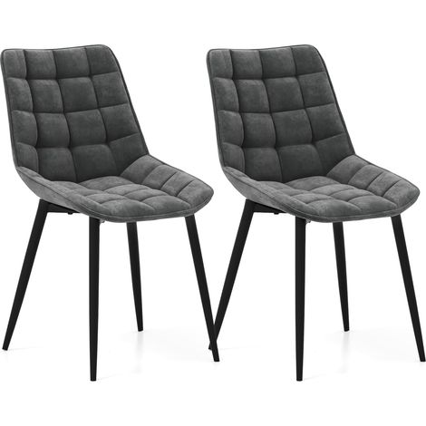 COSTWAY Esszimmerstühle 2er Set, Küchenstühle mit gepolsterten Rückenlehnen & Sitzen, Sitzfläche aus Samt, Metallbeinen, Polsterstühle, Wohnzimmerstühle für Küche, Esszimmer, Wohnzimmer, Grau (1/5)