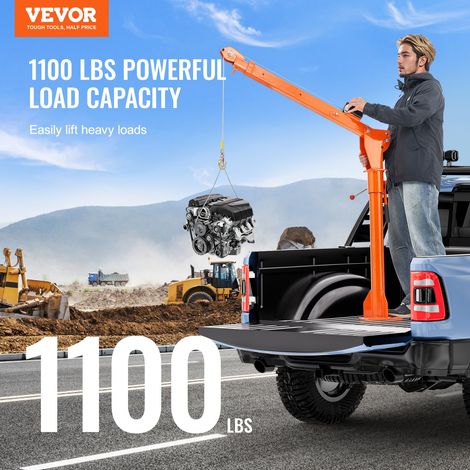 Grue de levage électrique pour camionnettes, 499 kg, grue montée sur attelage avec treuil électrique de 1587 kg, en acier, pivotante à 360°, pour levage de marchandise dans construction, usine (1/5)