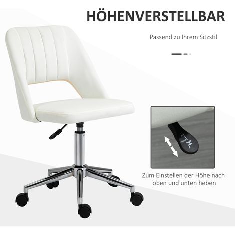 Fauteuil de bureau réglable en hauteur, roulettes, pivotant 360°, forme coquille, mousse, 49 x 60 x 79-91 cm, blanc crème (1/5)