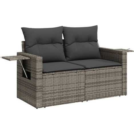 Maison Exclusive - Gartensofa 2-Sitzer mit Kissen Grau Poly Ratta