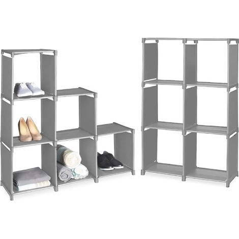 2 Scaffali Modulabili a 6 Ripiani da 107x29x108 cm con portata Max di 60 Kg - Armadietto a Cubi Impermeabili con Struttura in Acciaio - Colore Grigio (1/5)