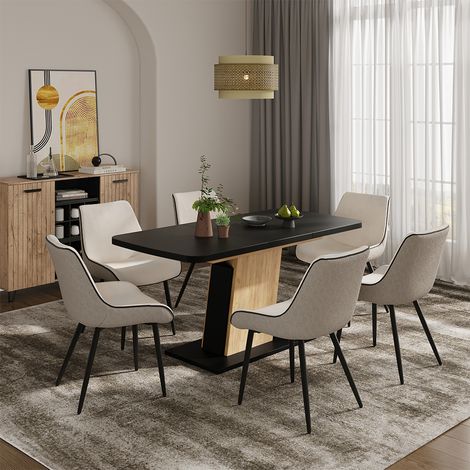 Mesa de comedor Fenaro, Roble negro/dorado, 120 x 80 cm extensible, Vicco
