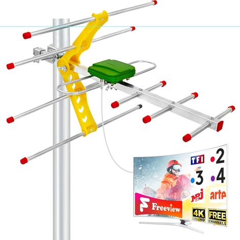 Antenne TV Extérieure HD Yagi, Râteau TNT DVB-T2 Longue Portée, Réception Numérique Stable 4K UHD, Compatible Téléviseur et Smart TV, Modèle Anti-Intempéries avec Câble Coaxial 10 m (1/5)