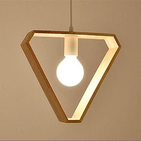 Moderne Pendelleuchte Holz Dreieck Esstischlampe Retro Hängeleuchte E27 für Schlafzimmer Küche Wohnzimmer Bars Cafét - Ohne Leuchtmittel