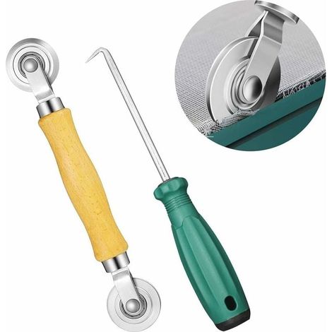 Outils de roulement d'écran, outil de rouleau de cannelure avec poignée en bois et roue de roulement en acier et outil de crochet de manteau, remplacent l'écran de fenêtre pour l'écran de fenêtre de m (1/3)