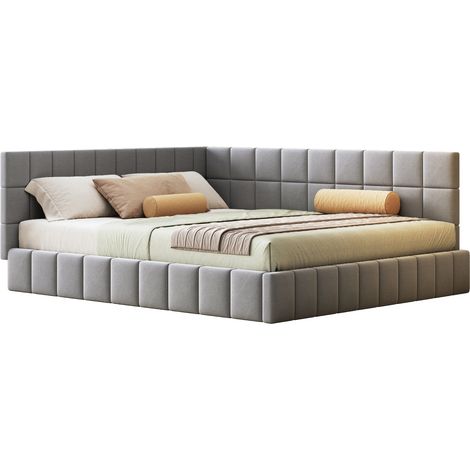 Lit banquette 160x200 velours gris multifonction sommier sans matelas
