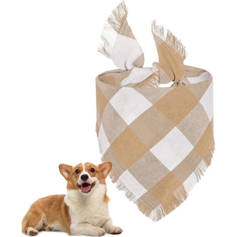Plaid Dog Scarf, Checkered Dog Bandana Breathable Triangle Dog (1/5)