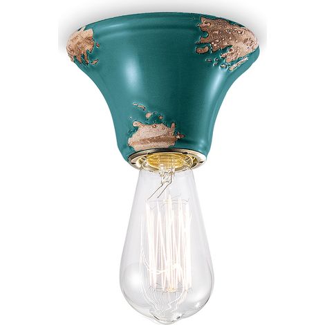 Plafoniera Vintage Tonda Media Ceramica Verde 1 Luce E14 (1/3)