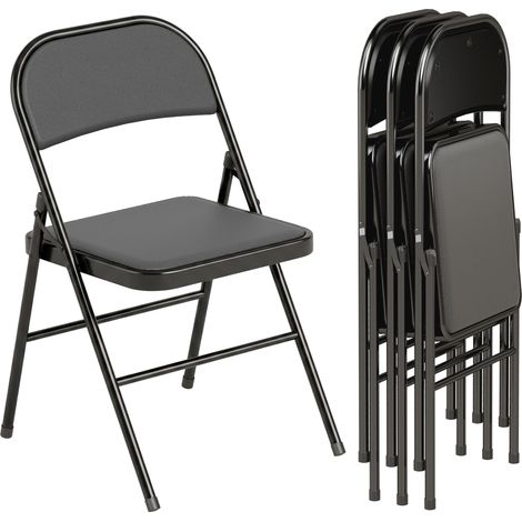 Set de 4 chaises pliantes, chaises de bureau portables, pieds en métal, chaise pliante pour bureau, réception, salle d'attente, simili cuir, noir (1/5)
