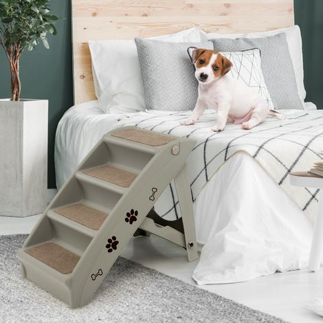 Escalier pour Chien Pliant à 4 Marches en Plastique Charge 60KG 64 x 39 x 49 cm Feutre Doux Chiens et Chats Gris (1/5)