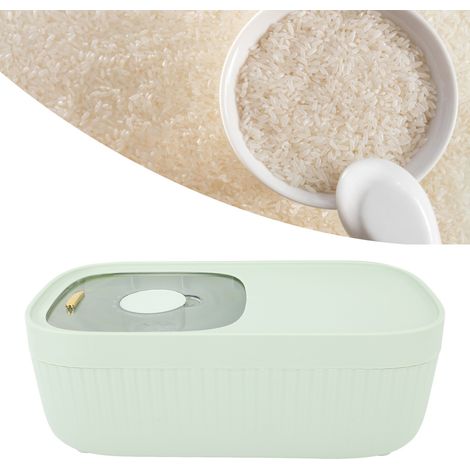 Boîte à riz domestique, étanche aux insectes et à l'humidité, scellée avec des graduations, boîte de rangement pour farine, céréales et riz, vert clair, petite taille, en anglais. (1/5)