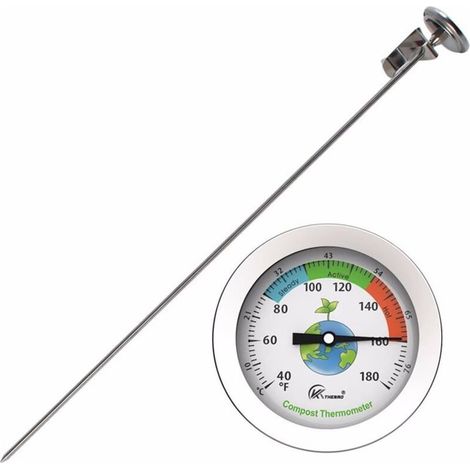 Thermomètre de sol à compost Sonde en acier inoxydable Thermomètre à eau pour engrais Thermomètre alimentaire prolongé